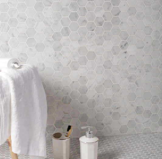 Marmer Hexagon Bianca Carrara | 150mm honed
