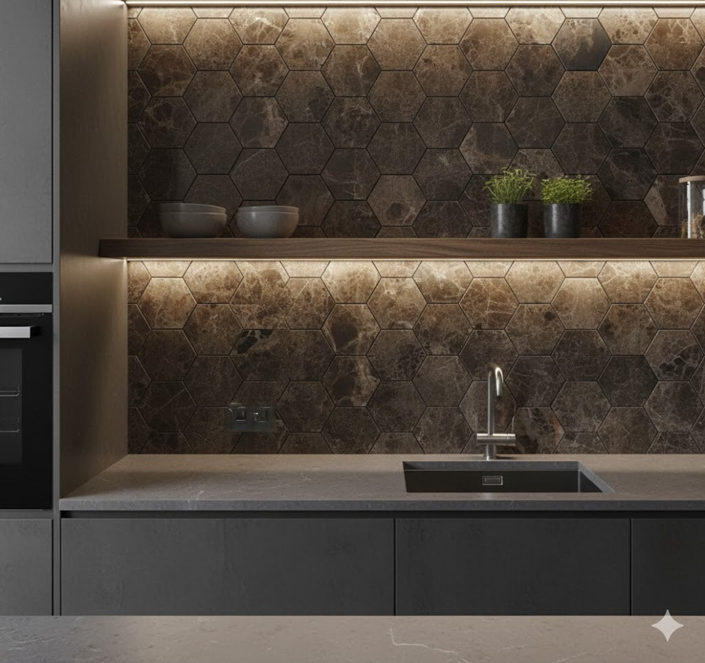 art 709 Marmer Marron Emperador Hexagon
